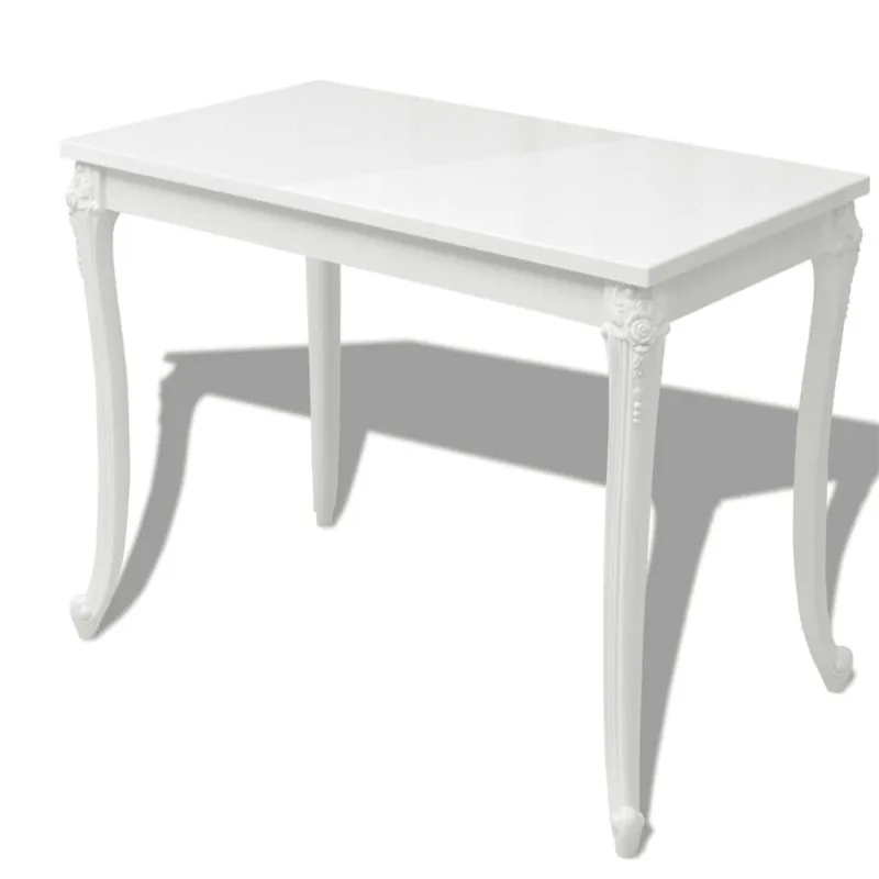 دائم الأبيض طاولة طعام 120x70x76 Cm عالي اللمعة تصنيعها من متوسطة الكثافة يفية قطع أثاث لغرفة الطعام للمنزل