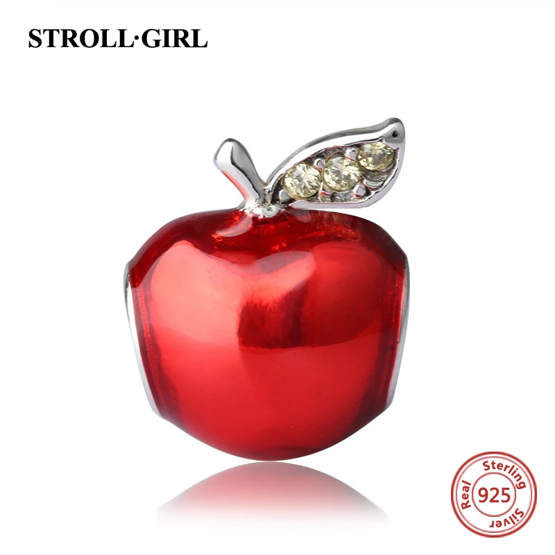 StrollGirl Apple Charms collection Beads 925 silver with enamel&CZ Fit original Pandora Charm Bracelets diy Jewelry Making Gifts