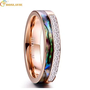 

Vintage Wedding Bands Rings For Men Women 6mm Rose Gold Shells White Square Zircon Stainless Steel Ring For Men Lover's Jewelry