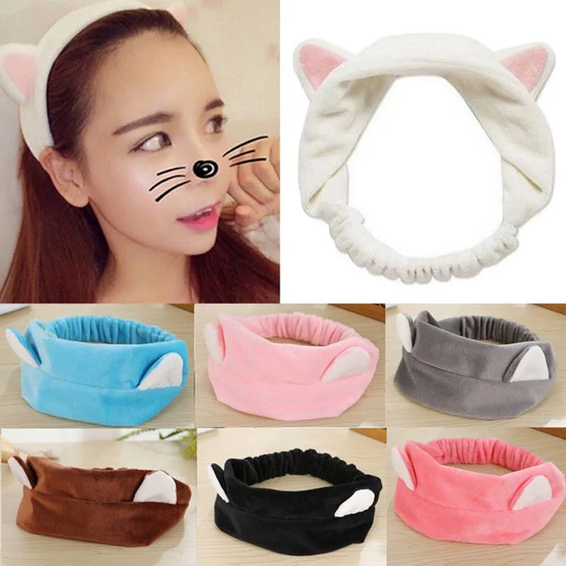 

Women Girls Soft Cat Ears Towel Hair Band Wash Face Headband Makeup Place Mask On The Face Wide Brimmed Headband