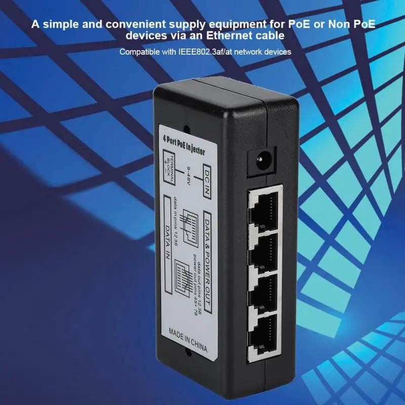 

DC12V-48V 4 Port PoE Power Adapter PoE Ethernet Power Supply Injector DC12V-48V for IP Camera