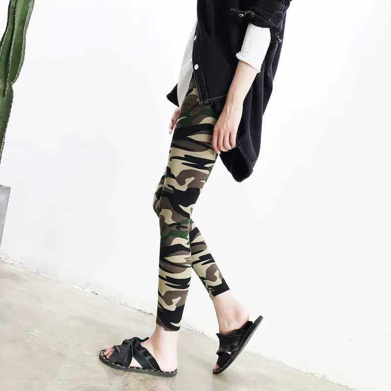 Эластичные камуфляжные леггинсы до голеностоп для женщин тонкий высокая талия корейский Леггинсы Mujer 2019 Modis Фитнес Леггинсы для Мода