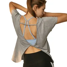 Свободные дышащие спортивные топы с u-образным вырезом для фитнеса, одежда, осенние женские Модальные Рубашки для йоги, сексуальное платье с открытой спиной и короткими рукавами, футболка для йоги