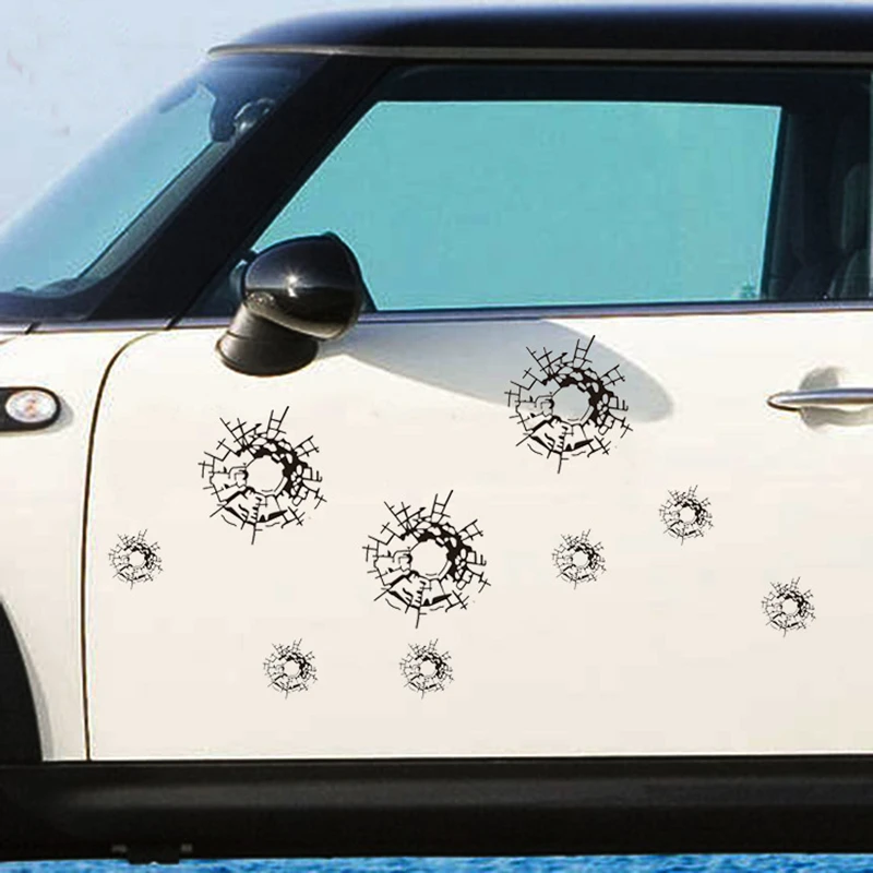 

Bullet Holes Broken Glass reflective Art Car Stickers Vinyl Car-styling Decal Black/White