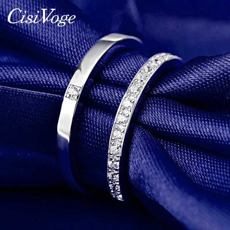 

CisiVoge NEW 2019 Real 925 Sterling Silver Couple Ring For Lovers Couples Double Wedding Band Ring Jewelry Dropshipping FO JRC02