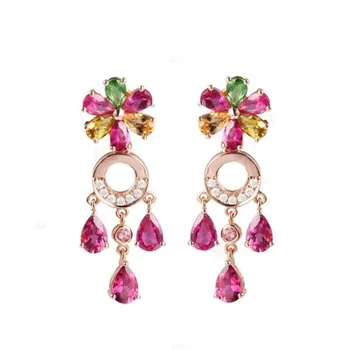 

2019 Korean Red Peridot Ruby Earring 14K Rose Gold Garnet Jewelry Brincos Gemstone Drop Earring for Women Jade Peridot Bizuteria