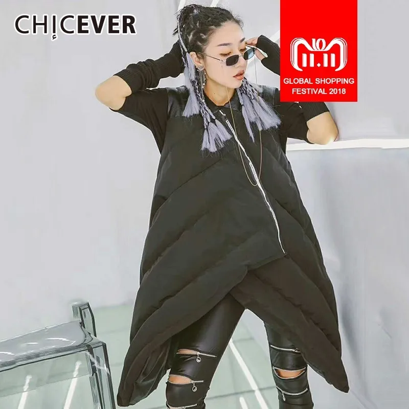 CHICEVER 2018 Winter Sleeveless Down Jacket For Women Vest Female Gilet Zipper Asymmetric Hem Women's Waistcoat Fashion Clothing