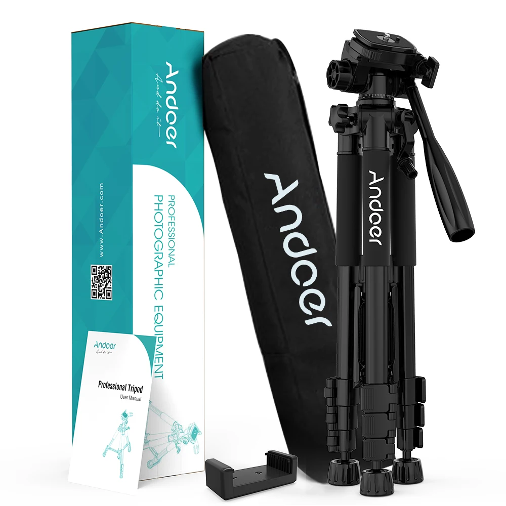 

Andoer 2 Choice 57.5inch Travel Lightweight Camera Tripod for Video Shooting DSLR SLR Camcorder with Carry Bag Phone Clamp