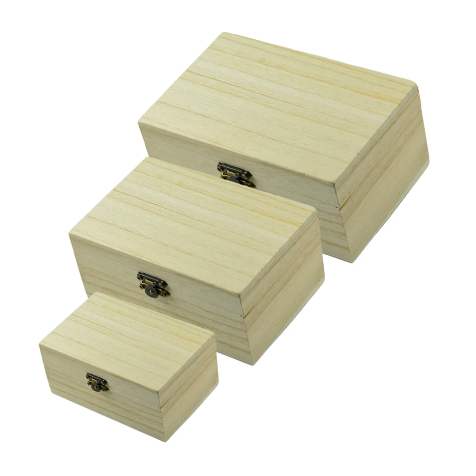 Plain Unfinished Wooden Storage Box Jewelry Gift Handmade Gadget Plain Unfinished Wooden Storage Box