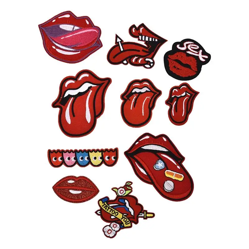 

10Pcs/Set Sexy Red Lips Cloth Patch Fabric Embroidery Iron On Patch For Clothes T-Shirt Bag Jacket DIY Patchwork Decoration