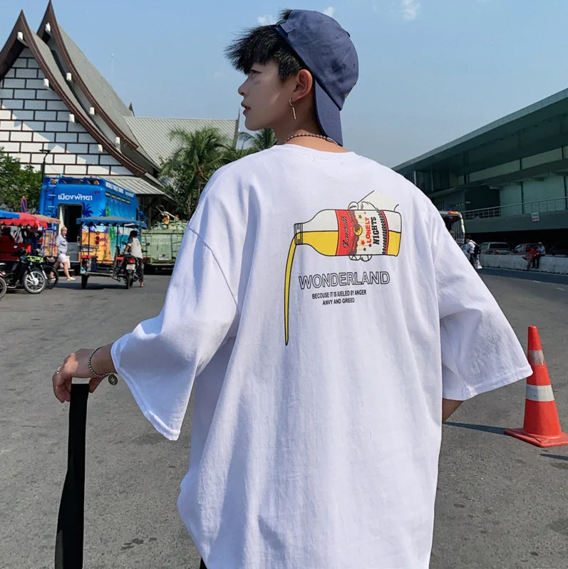 

Men's T-shirt 2019 Summer New Youth Popular Loose Round Neck Pullover Large Size S-5XL Personality Youth Casual Men's Clothing