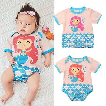 

2019 Bodysuit for Newborn Baby Girl Kid T-Shirt Sister Matching Mermaid Outfit Summer Kid Clothes Infant Toddler Clothing