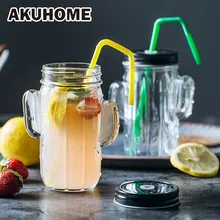 Оригинальность кактус стеклянная чашка однослойный сок чашка молоко чашка для завтрака приносить крышку продвижение подарок