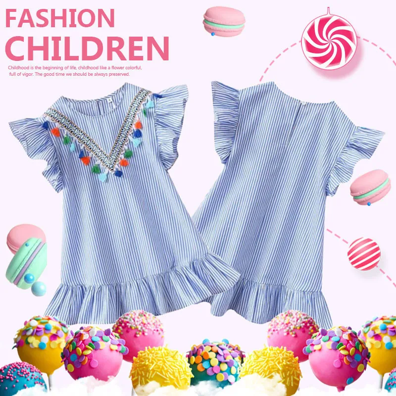 

Summer Kids Baby Girls Dress Tassel Ruffles Sundress Party Casual Short Sleeve Princess Dresses Clothes