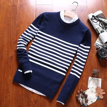 Мужской свитер Varsanol из хлопка, Вязанное пальто с круглым вырезом, Зимние Повседневные свитера с длинным рукавом, мужские вязаные полосатые пальто