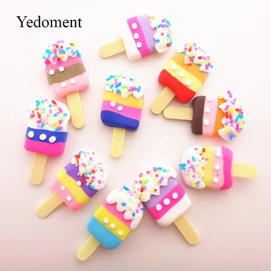 10pcs 17*34MM Mix Colors Kawaii Soft Clay Rainbow Ice Cream Cabochons Handmade Resin Material For DIY Hair Bow Decorative craft supplies resin for crafts