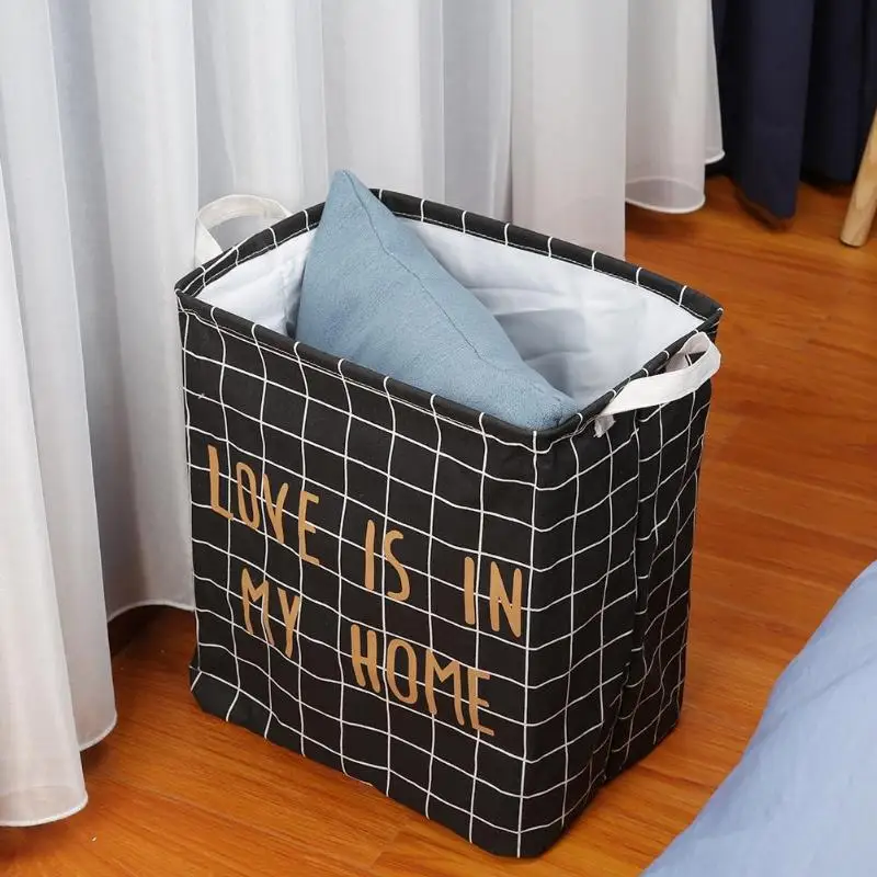 

Folding Drawstring Canvas Square Laundry Storage Basket Large Capacity Kids Toys Dirty Clothes Bucket Organizer Laundry Baskets