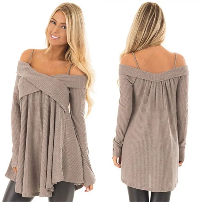 

6 Colors Off Shoulder Women Loose Knit T Shirt Tops Long Sleeve T-Shirt Slash Neck Knitwear Oversize Jumper Pullover t shirt