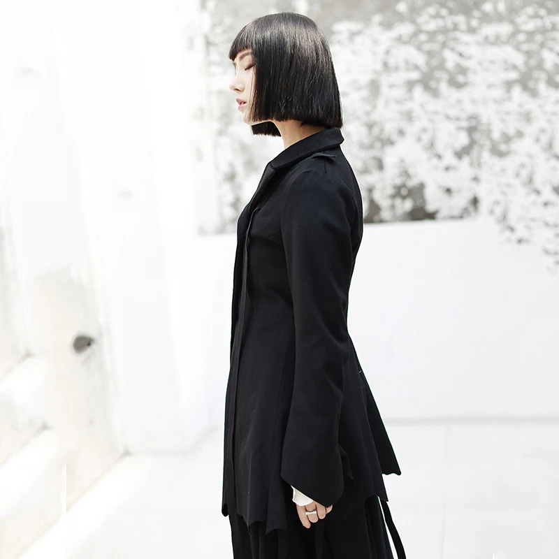 Femmes Irrégulière Nouveau Noir Mode Printemps De Jk104 Manches Lâche Laine 2019 Point eam Ourlet Longues Black Ruban Coupe Veste Manteau Revers 7x5Yapwq
