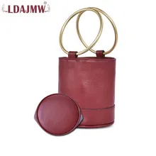 Женская кожаная сумка верхний слой кожаная портативное ведро сумка женская одноцветная портативная вечерняя сумка