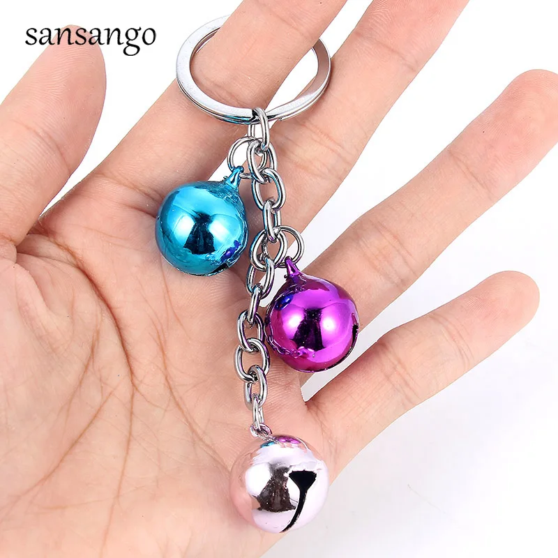 

10pcs New Mix-color Iron Smooth Jingle Bells Cute Keychain Stainless Steel Keyring For Women Jewelry Accessories New Year Gift