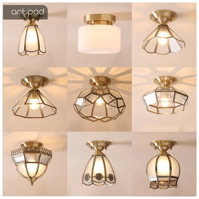 Artpad American Contemporari Ceiling Light Round Entrance Porch Vestibule Corridor Balcony Ceiling Light Fixture E27 Copper lamp