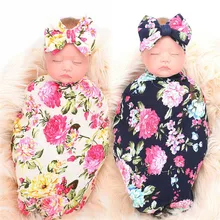 Новорожденных для маленьких девочек цветы цветочный получения пеленать Одеяло муслиновая пеленка Пеленальный мешок+ Головные уборы бант на голову