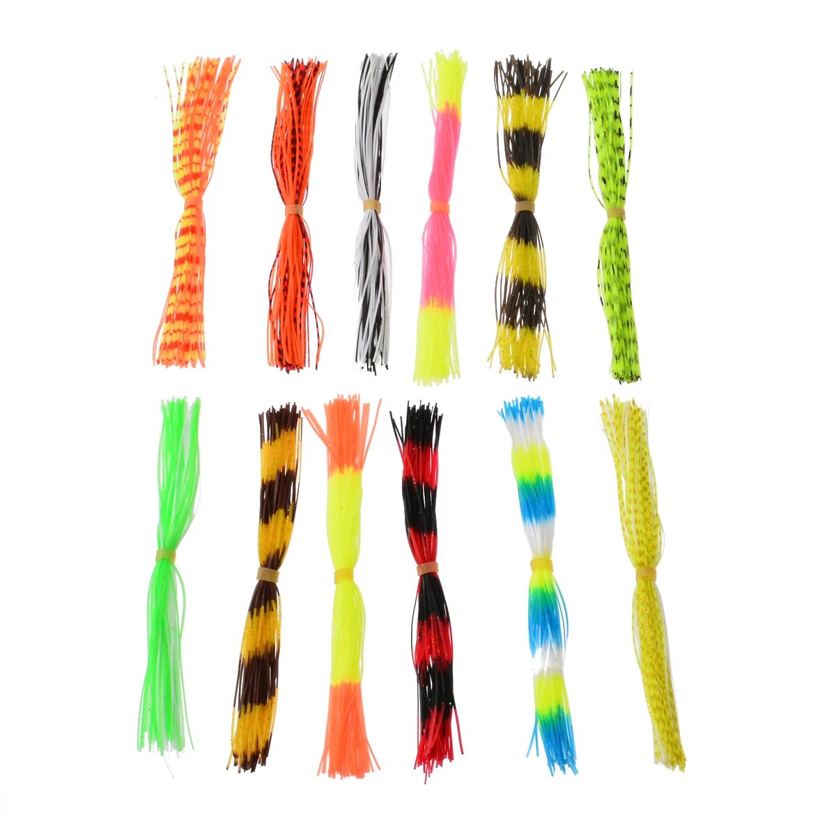 12 Bundles 50 Strands Mixed Color Silicone Fishing Skirts Spinner Bait
