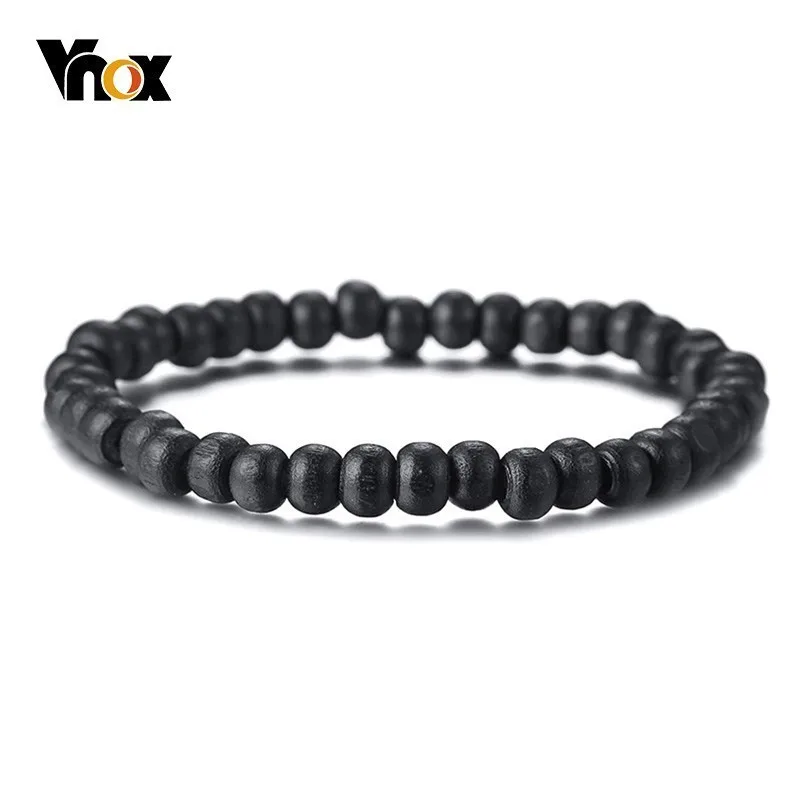 

Vnox Classic Black Wood Beads Bracelets for Women Men Vintage Wooden Accessory Adjustable Elastic Rope Chain Stretch Pulseira