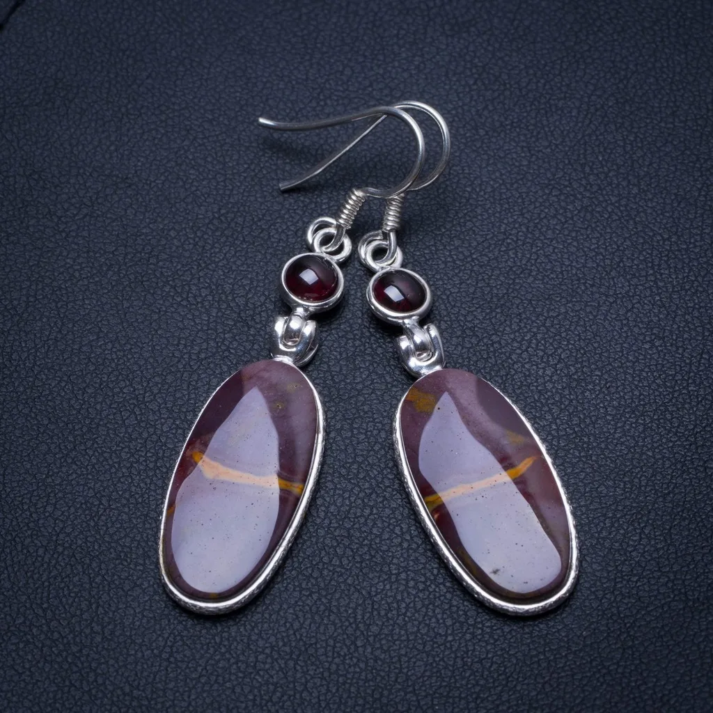

Natural Royal Imperial Jasper and Amethyst Handmade Unique 925 Sterling Silver Earrings 2" T4778