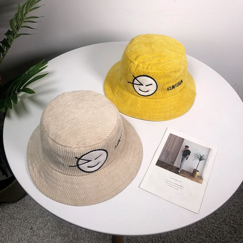 

Pelosi Send Korean Children Autumn And Winter Embroidery Fisherman Hat Male Girl Fashion Joker Corduroy Basin Cap Foldable