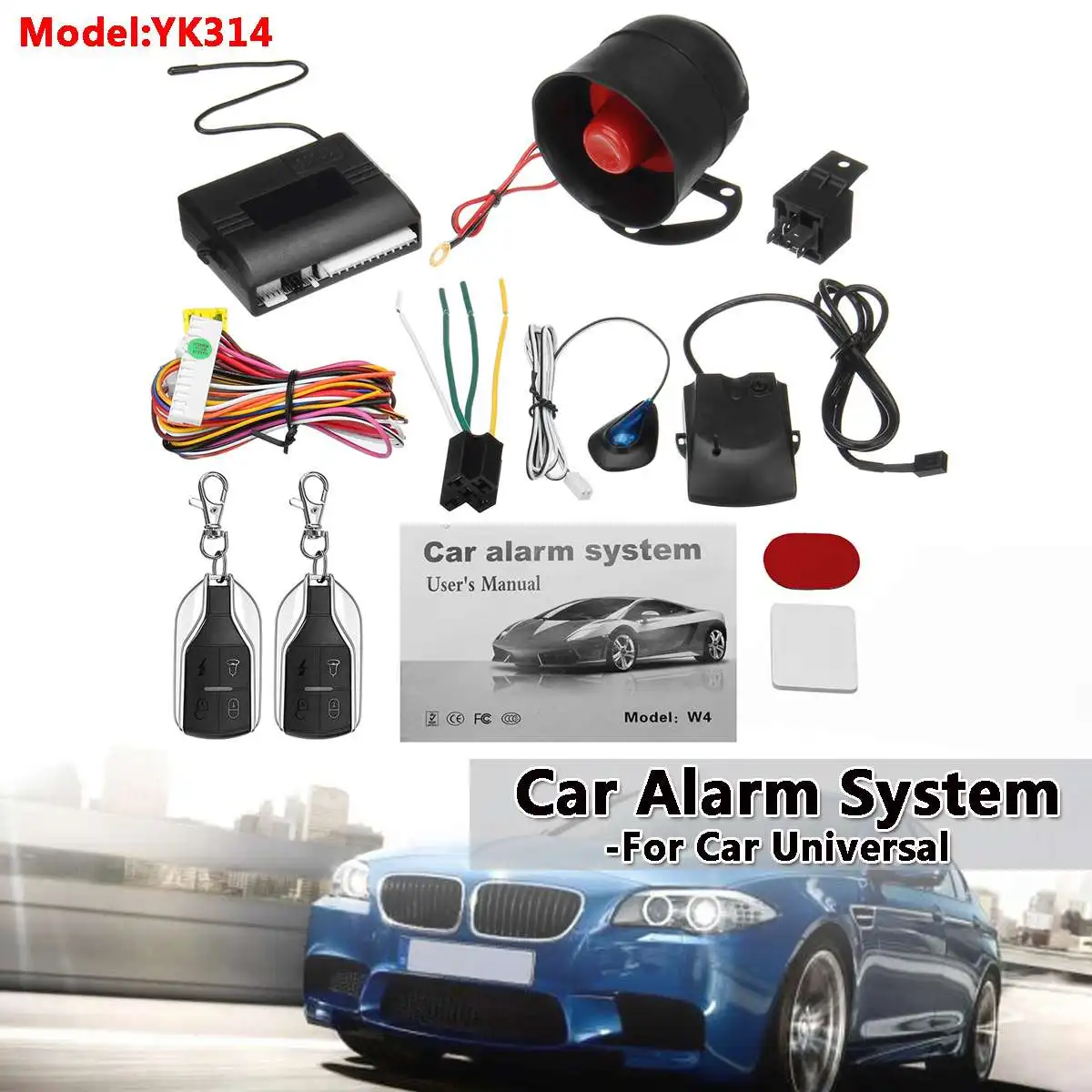 

One Way Car Alarm Vehicle System Protection Security System Keyless Entry Siren + 2 Remote Controller Burglar Anti-theft Alarm