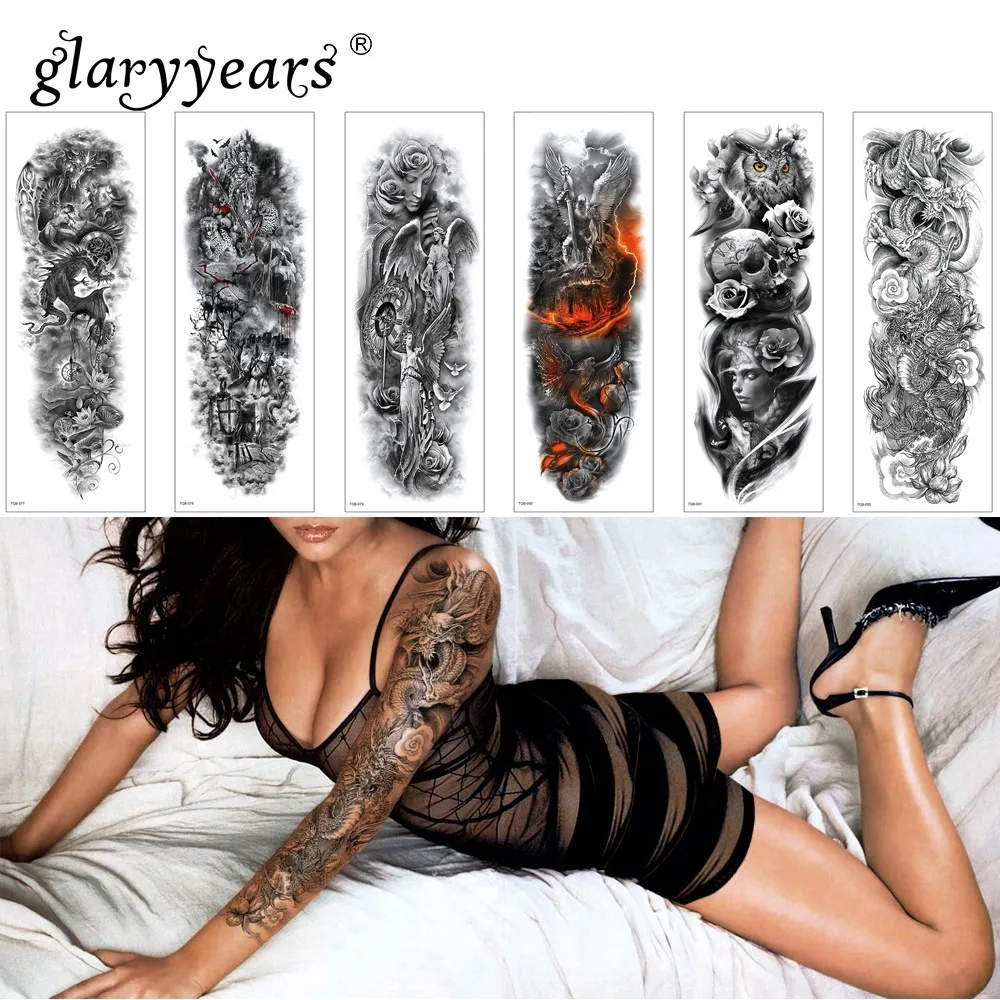 Glaryyears 1 ورقة كامل الذراع المؤقتة الوشم ملصق الملونة وهمية الوشم الأكمام فلاش تاتو للماء كبيرة الجسم الفن الرجال النساء Glaryyears 1 ورقة كامل الذراع المؤقتة الوشم ملصق الملونة وهمية الوشم الأكمام فلاش تاتو للماء كبيرة الجسم الفن الرجال النساء