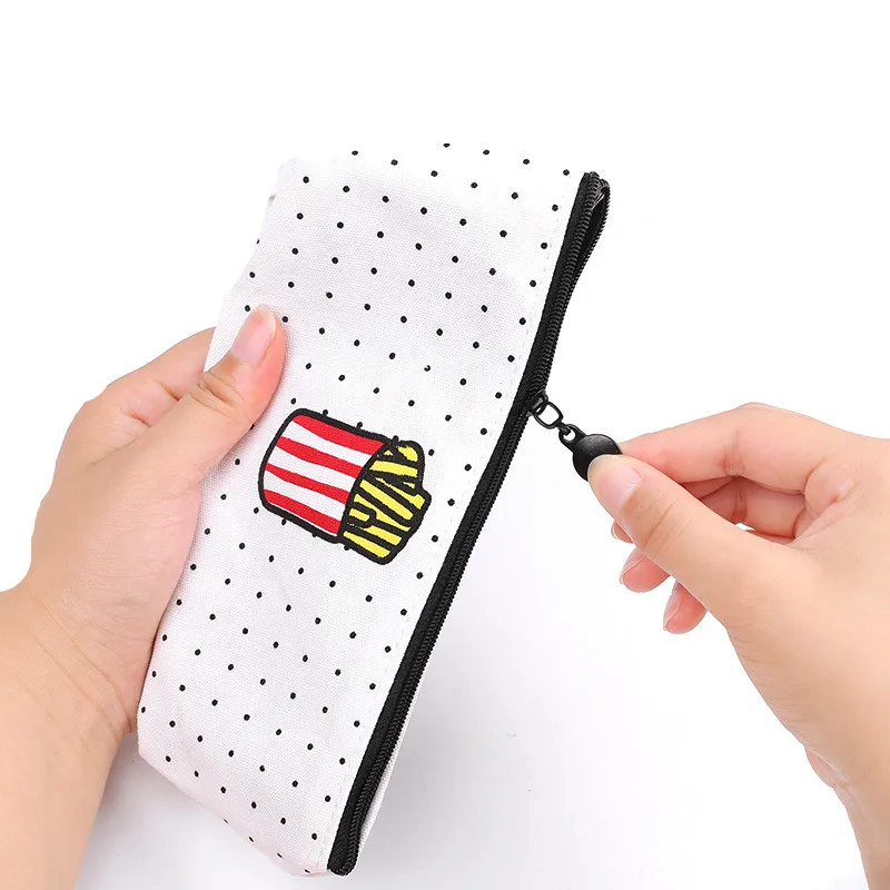 

Kawaii Food Pizza Fries Canvas Pencil Case Pen Storage Organizer Bag School & Office Supply
