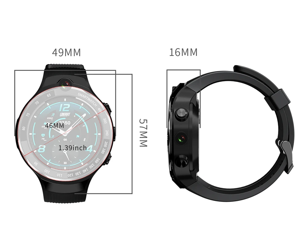 LOKMAT LoK02 4G умные часы для мужчин MTK6739 1G+ 16G Android 7,1 фитнес-браслет 400*400 AMOLED экран 5MP+ 5MP двойная камера умные часы