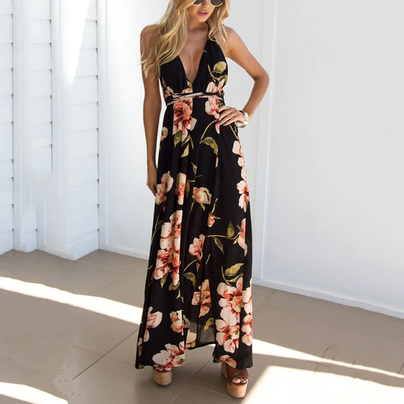 Летнее платье с цветочным принтом Vestidos Mujeres сексуальное длинное длинные