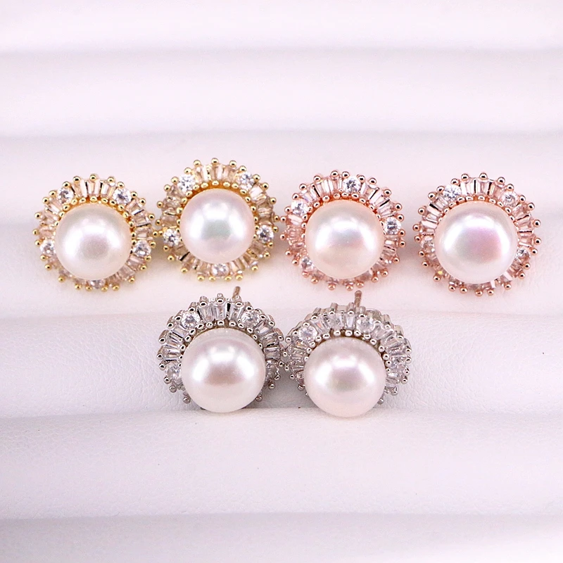 

6 Pairs ZYZ339-2925 Fashion Jewelry Mix Color bling cz Geometric Round With pearl shell Bead Stud Earrings Gift For Women Girl