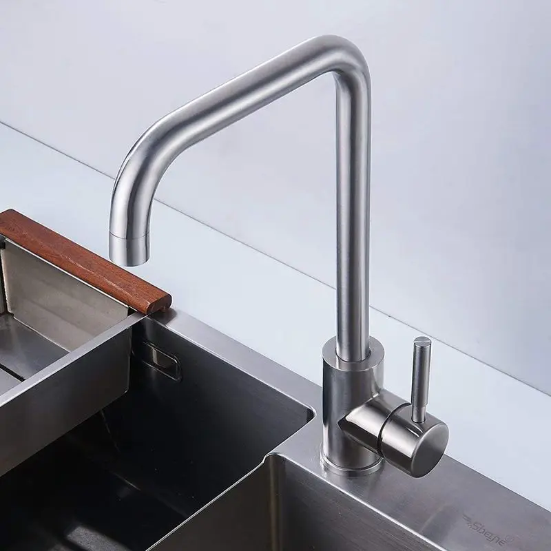 Kitchen Sink Mixer Taps Single Lever Handle Swivel Spout Tap Faucet Brushed