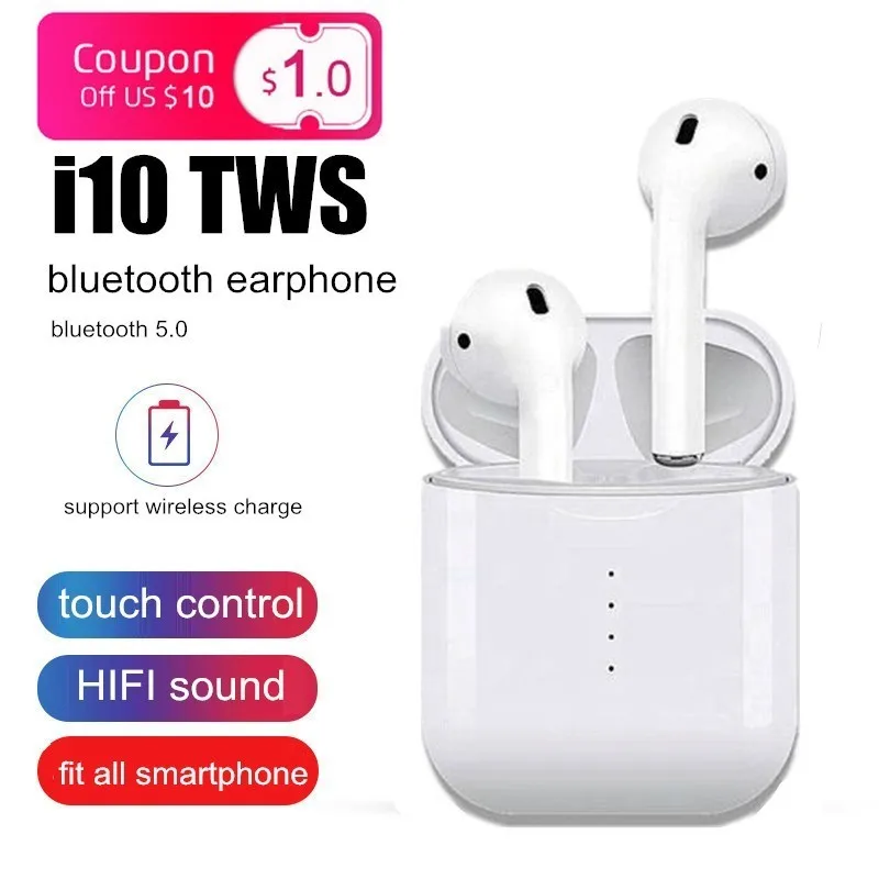 

Quality I10 Tws Wireless Charging Touch Control Bluetooth Earphone Earbuds With Mic For All Smartphone Support Dropshipping