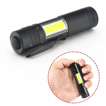 

YUNMAI 2019 New 1000 Lumen Mini Flashlight Q5 LED+COB LED Torch Lamp Clip Penlight 4 Modes For AA/14500 Battery