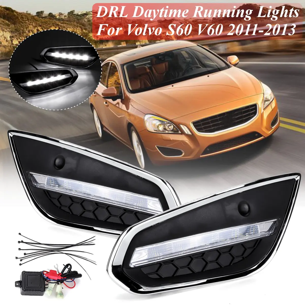 

Pair 12V 9W Front Left/Right LED Daytime Running Light Fog Lamp DRL For Volvo S60 V60 2011 2012 2013 IP67 Waterproof Car Styling
