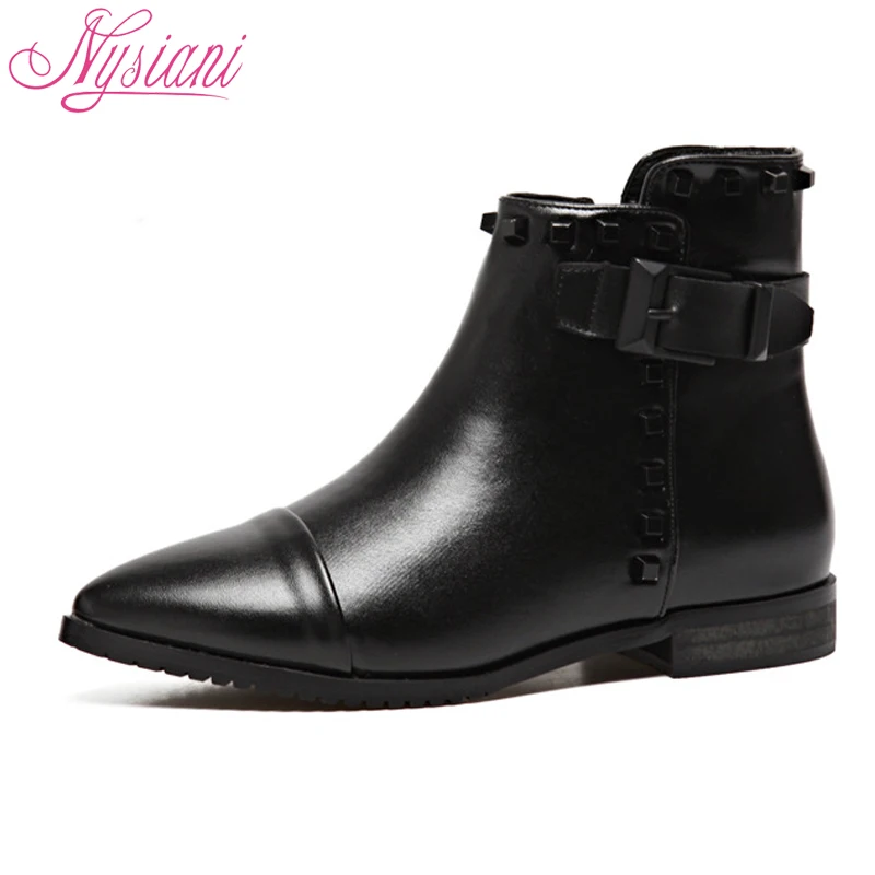 Bout Hiver Bottes De Rivets 2018 Designer Femmes Marque Les Moto Pour Mode Pointu Black Boucle Chaud Talons Nysiani Cheville Courtes rEQCBeWdxo