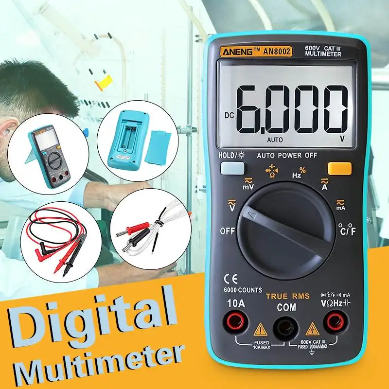 

AN8002 Digital Multimeter True RMS 6000 Counts Multimeter AC/DC Current Voltage Frequency Resistance Capacitance Tester