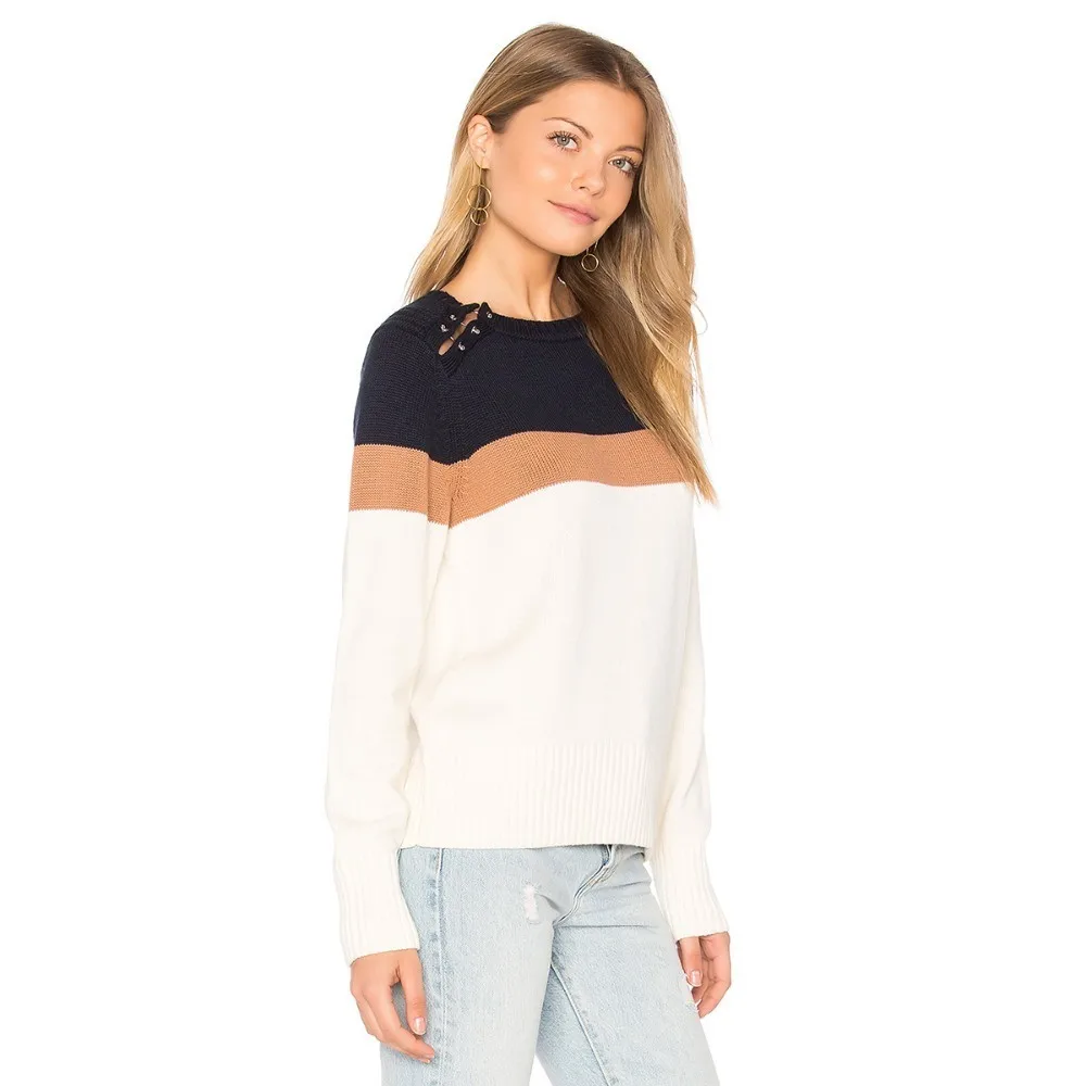 HYH HAOYIHUI Fashion Simplicity New Arrival Sweet Academic Style Color Collision Splicing Leisure Long Sleeves Sweater HYH HAOYIHUI Fashion Simplicity New Arrival Sweet Academic Style Color Collision Splicing Leisure Long Sleeves Sweater