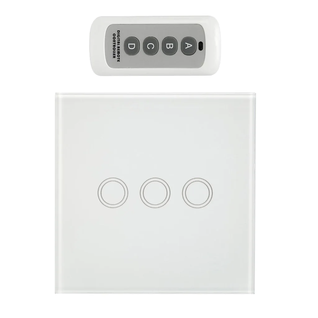 

Remote Control Wall Touchless Switch Socket EU Light Outlet Panel On/Off Touch Sensor 3 Gang White