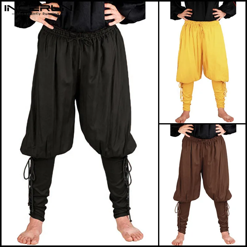 

Retro Vikings Men Trousers Bandage Trousers Victorian Medieval Cosplay Legs Bandage Pants Loose Airship Costume Pirate Bottom