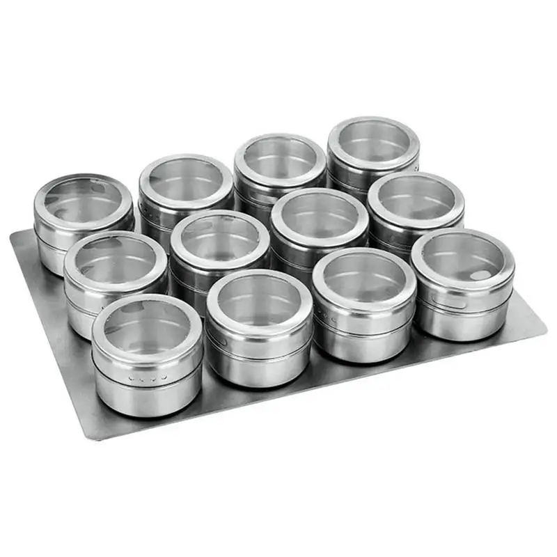 

9/12 Pcs Magnetic Spice Jars Set Stainless Steel Pepper Coffee Shakers Condiment Sauce Storage Box Dustproof Spice Container