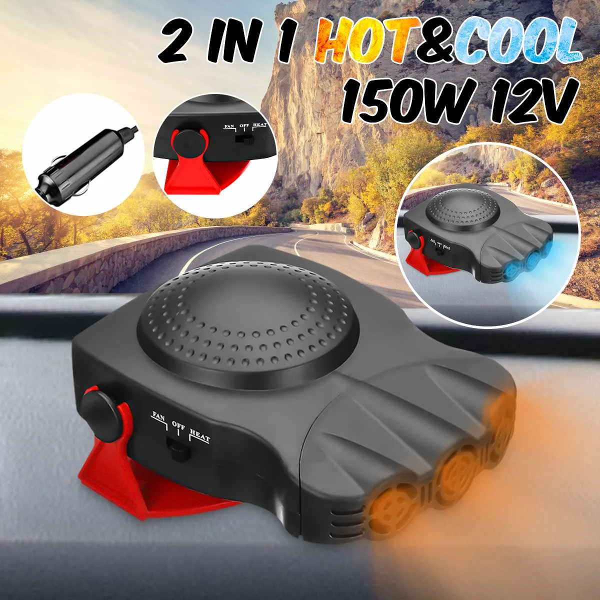 

Window Demister Defroster Driving Car Defroster Demister 12V 12.5A 150W Protable Auto Car Heater Heating Cooling Fan Windscreen