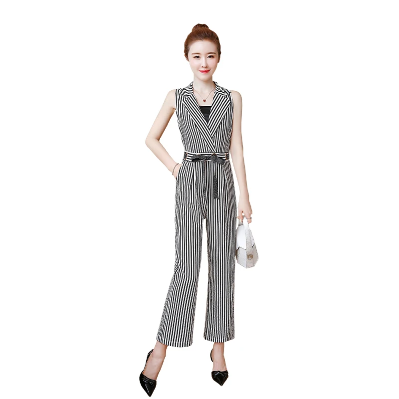 

Korean Fashion stripe wide-legged jumpsuits women summer new tall waist pants lady office clothes vestidos high quality good