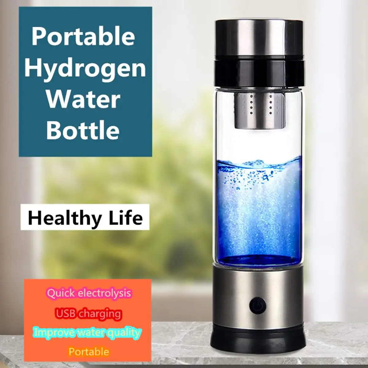 

Hydrogens Water Bottle Portable Water Bottle Cup USB Charging Quick Electrolysis Water Ionizer Bottle 500ml 700~1000PPB USB Line
